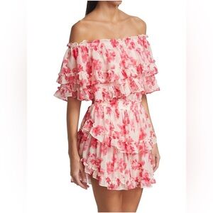 MISA Los Angeles Isella Mini Tiered Ruffle Chiffon Dress Size Medium